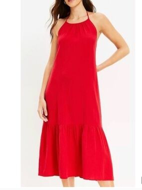 LOFT Red Halter Dress with Low Back Detail